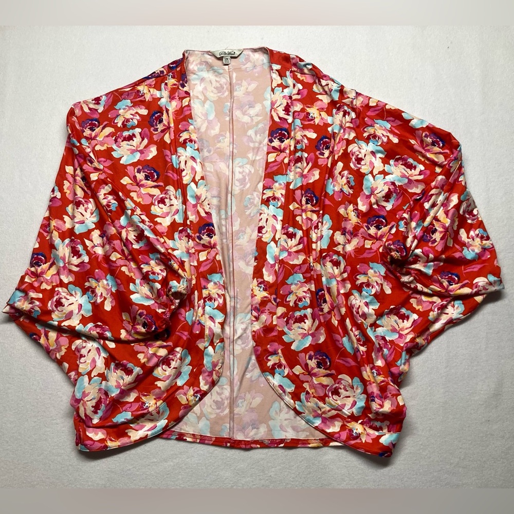 Pioneer Woman‎ Floral Cardigan Open Front Dolman Batwing Size L/XL Stretch